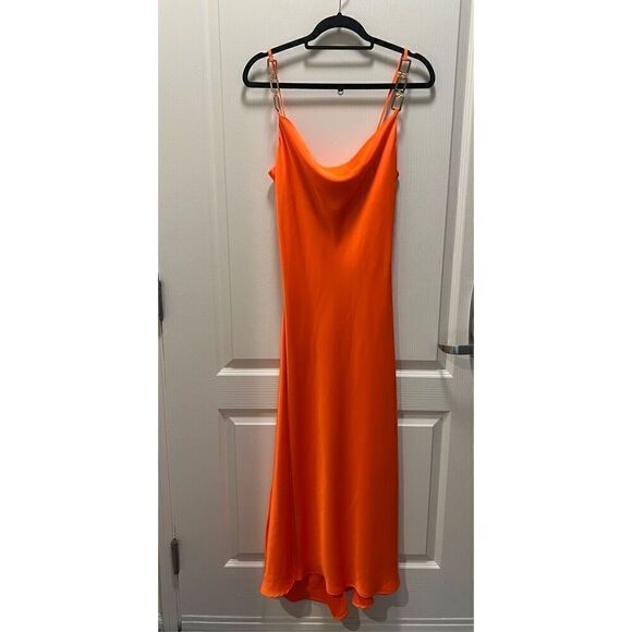 Kasia Orange satin scoop neck SATIN SLIP DRESS vacation date evening size S NWT - Picture 1 of 6
